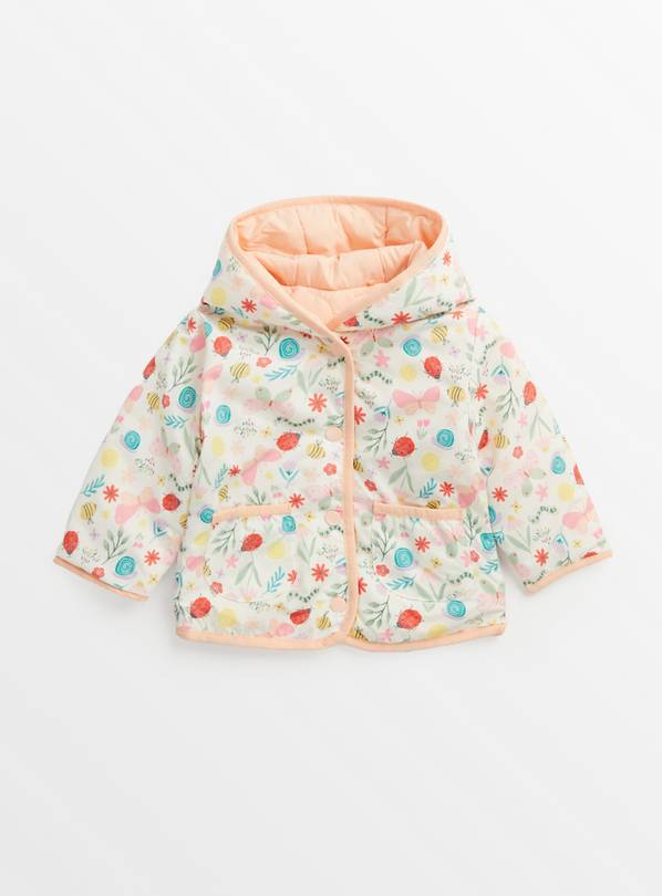 Pink Insect Print Quilted Reversible Jacket  Up to 3 mths